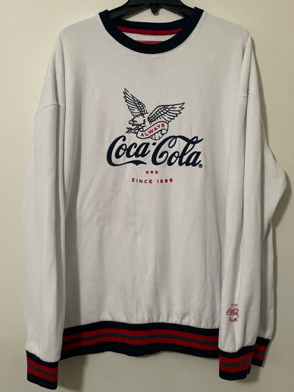 Vintage 90’s Coca Cola White Crewneck Sweatshirt with Navy & Red Accents